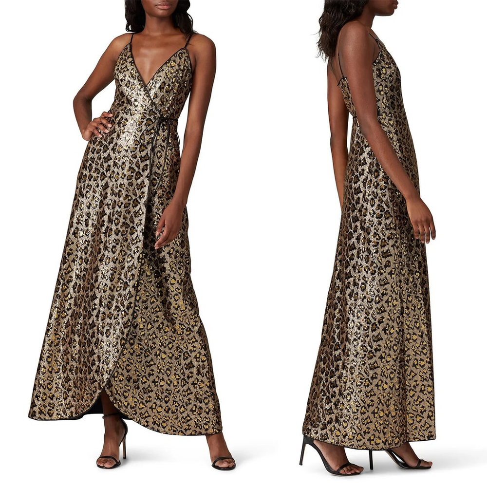 Aidan AIDAN MATTOX Leopard Sequin Wrap Dress Gown $285 - Size 2